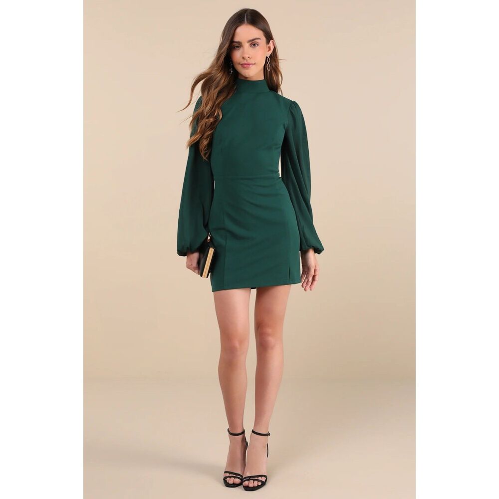 NWT Lulus Exceptionally Flirty Green Long Sleeve Backless Mini Dress - Size L - Picture 3 of 10